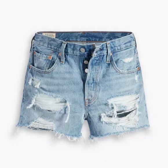Levi’s 501 High Waist Distressed Ripped Button-fly Jean Denim Shorts Size 27 - Picture 1 of 15